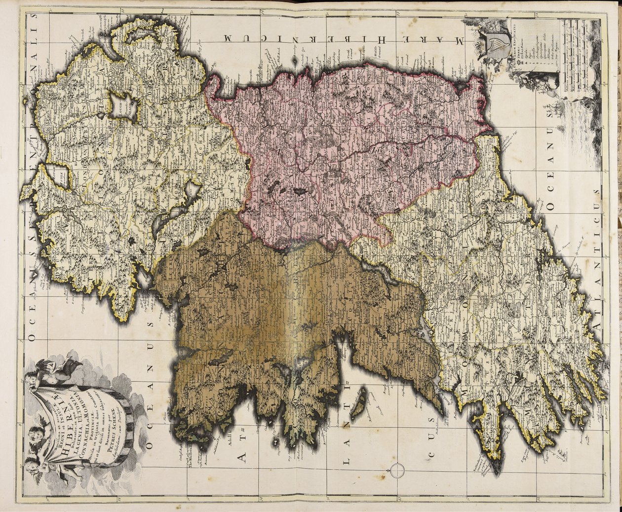お値下げ　額装品　古地図　1571年　木版画　S.ミュンスター「イタリア全図」 そして、レンスター、アルスター、マンスターのコンナチア州があり、32